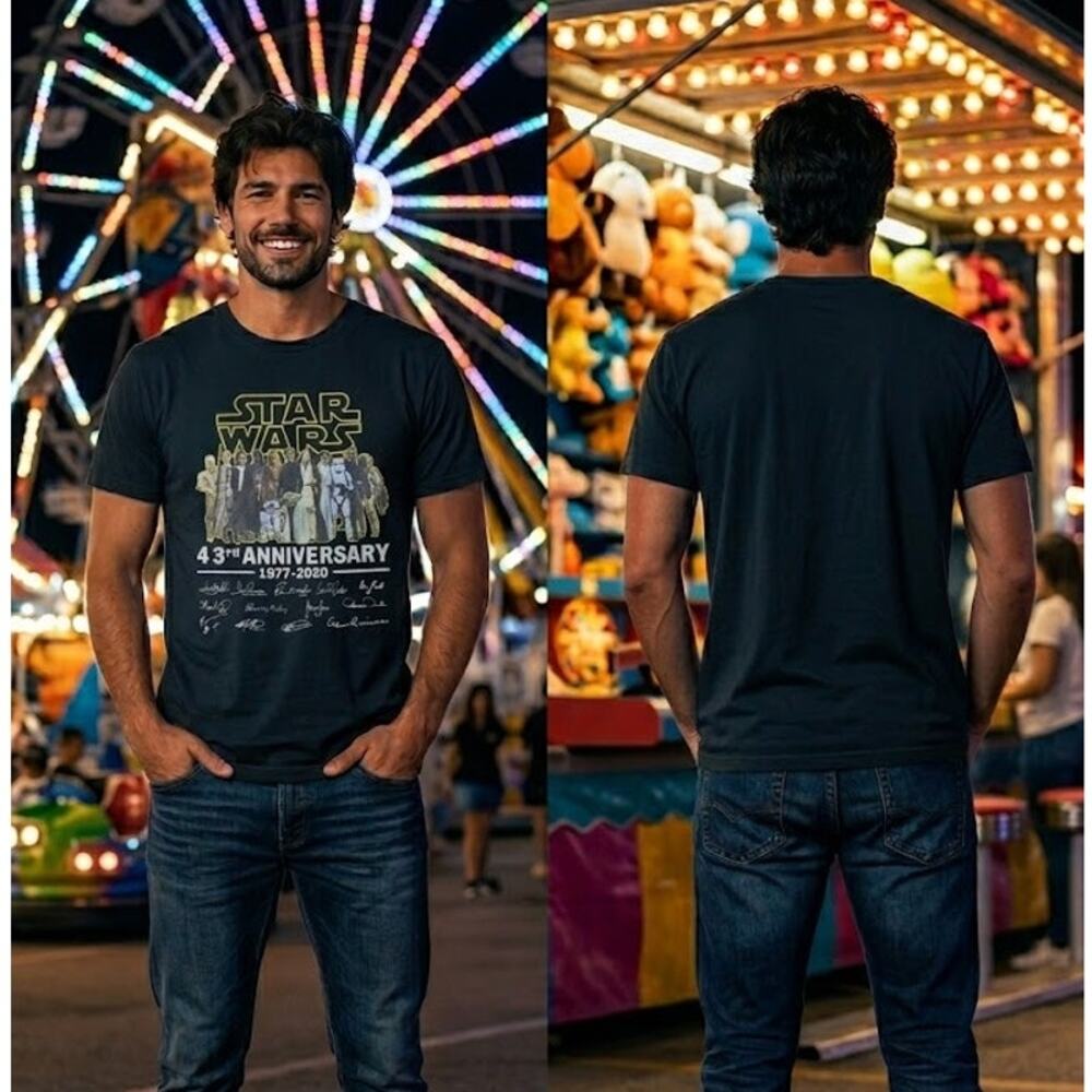 Star Wars 43rd Anniversary Shirt 1977-2020 Signatures Men’s Large 44 Black Tee